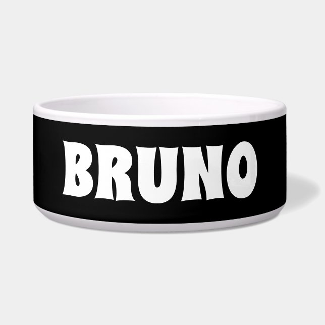 Gepersonaliseerde naam: zwart en witte hond, Bowl Voerbakje (Voorkant)