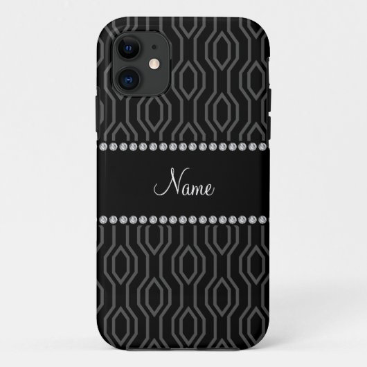 Gepersonaliseerde naam zwart geometrisch diamanten Case-Mate iPhone case (Achterkant)