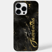 Gepersonaliseerde naam Zwart gouden marmer op maat Case-Mate iPhone Case (Achterkant)