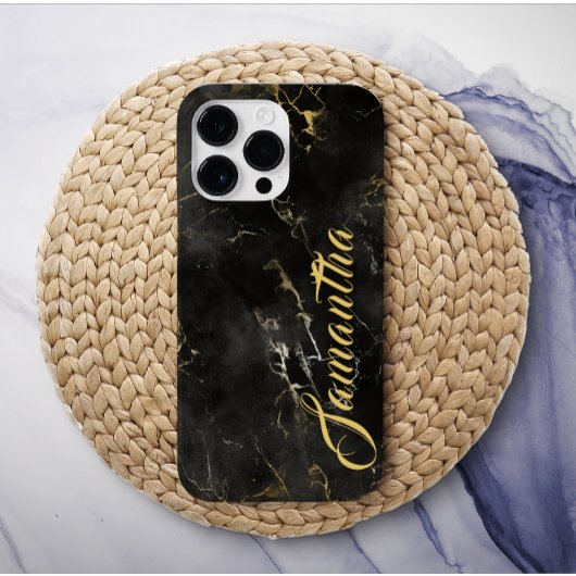 Gepersonaliseerde naam Zwart gouden marmer op maat Case-Mate iPhone Case