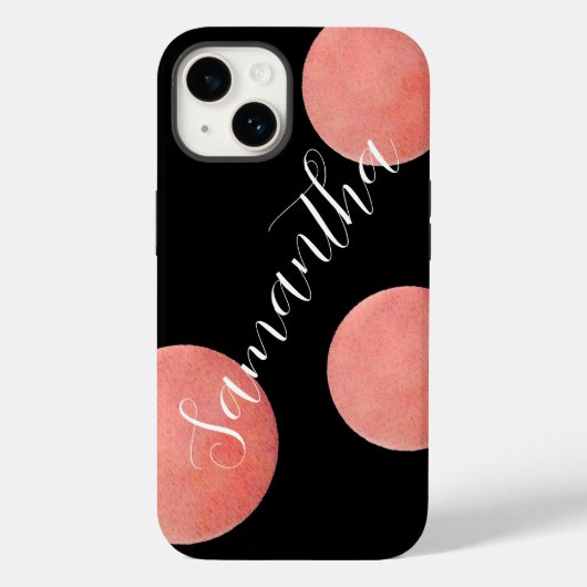 Gepersonaliseerde naam Zwart Grote Polka Dots Case-Mate iPhone Case (Achterkant)