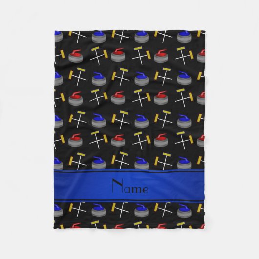 Gepersonaliseerde naam zwart krullingspatroon fleece deken (Voorkant)