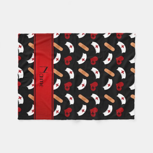 Gepersonaliseerde naam zwart verpleegpatroon fleece deken (Voorkant (Horizontaal))