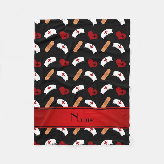 Gepersonaliseerde naam zwart verpleegpatroon fleece deken (Voorkant)