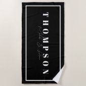 Gepersonaliseerde naam Zwart & Wit Elegant Strandlaken (Voorkant)