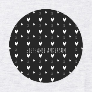 Gepersonaliseerde naam Zwart Wit Hart Speelse Kind Labels