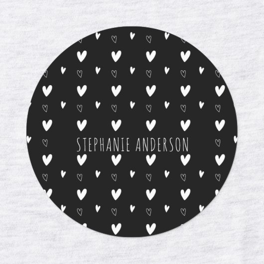 Gepersonaliseerde naam Zwart Wit Hart Speelse Kind Labels (Design 1)
