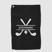 Gepersonaliseerde naam Zwart wit roze Golfhanddoek (Voorkant)