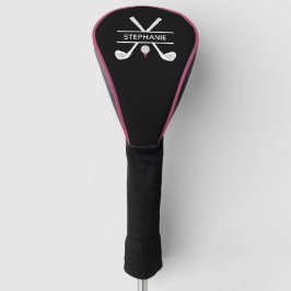 Gepersonaliseerde naam Zwart wit roze Golfheadcover