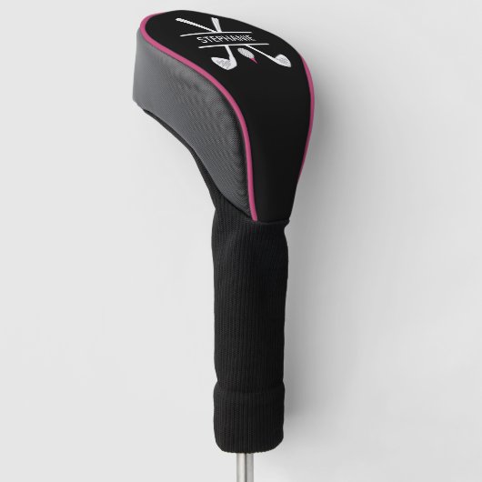 Gepersonaliseerde naam Zwart wit roze Golfheadcover (Schuin)
