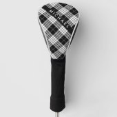 Gepersonaliseerde naam zwart & wit tartanpatroon golfheadcover (Voorkant)
