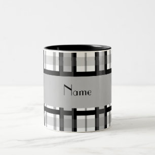 Gepersonaliseerde naam zwart-witte plaid tweekleurige koffiemok