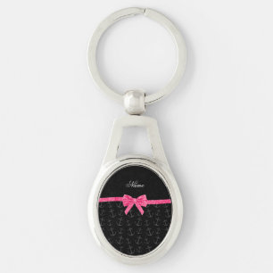 Gepersonaliseerde naam zwarte ankers roze glitterb sleutelhanger