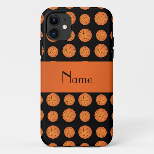 Gepersonaliseerde naam zwarte basketballen Case-Mate iPhone case (Achterkant)
