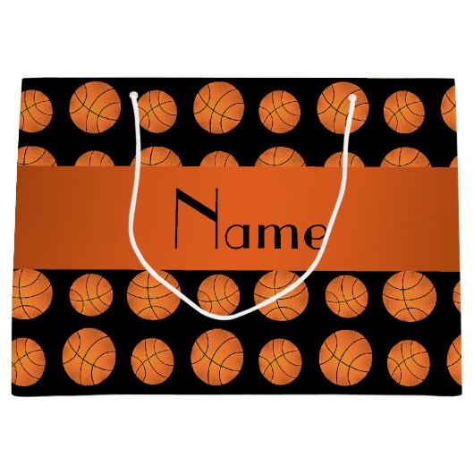 Gepersonaliseerde naam zwarte basketballen large cadeautasje (Voorkant)