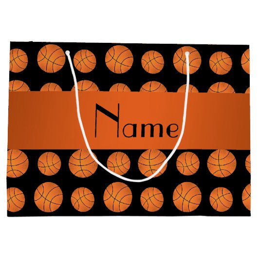 Gepersonaliseerde naam zwarte basketballen large cadeautasje (Achterkant)