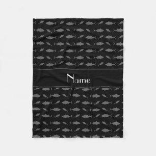 Gepersonaliseerde naam zwarte blauwvintonijnpatroo fleece deken
