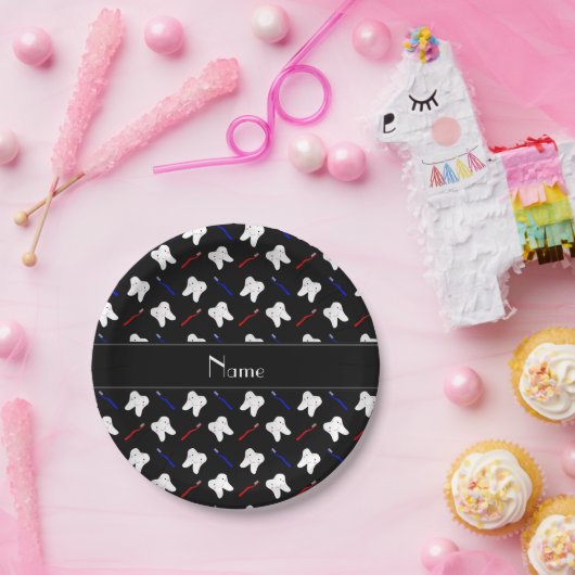 Gepersonaliseerde naam zwarte borstels en tandpatr papieren bordje (Feest)