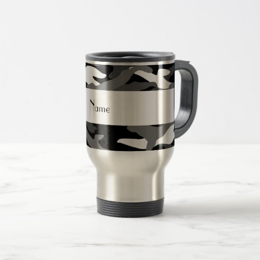 Gepersonaliseerde naam zwarte camouflage reisbeker (Voorkant rechts)