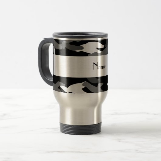 Gepersonaliseerde naam zwarte camouflage reisbeker (Voorkant links)