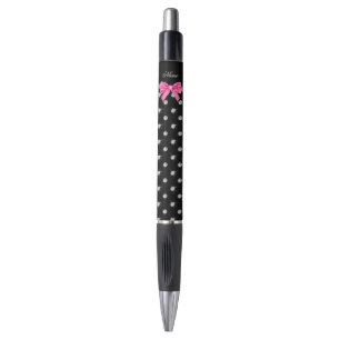 Gepersonaliseerde naam zwarte diamanten roze boog pen