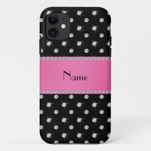Gepersonaliseerde naam zwarte diamanten roze stree Case-Mate iPhone case