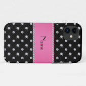 Gepersonaliseerde naam zwarte diamanten roze stree Case-Mate iPhone case (Achterkant (horizontaal))