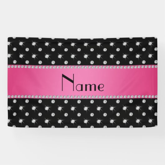 Gepersonaliseerde naam zwarte diamanten roze stree spandoek (Horizontaal)