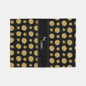 Gepersonaliseerde naam zwarte goudbollen sterren fleece deken (Voorkant (Horizontaal))