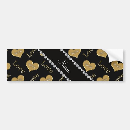 Gepersonaliseerde naam zwarte gouden harten Moeder Bumpersticker (Voorkant)