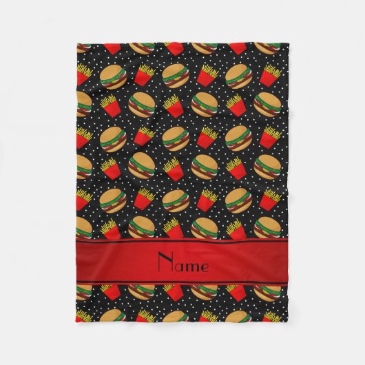 Gepersonaliseerde naam zwarte hamburgers frieten s fleece deken (Voorkant)