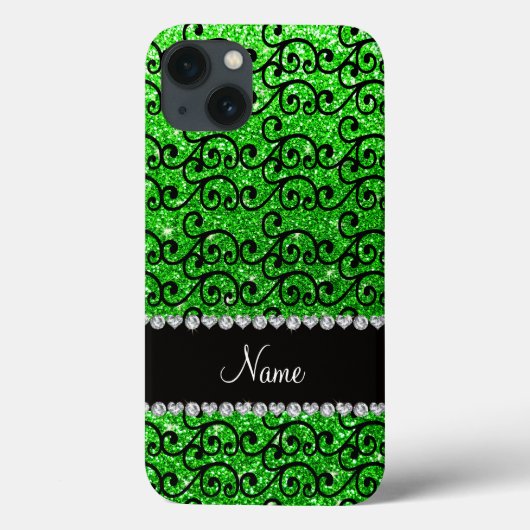 Gepersonaliseerde naam zwarte kalk groene glitterz Case-Mate iPhone case (Achterkant)
