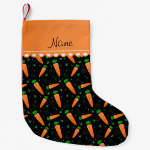 Gepersonaliseerde naam zwarte oranje wortelen kleine kerstsok