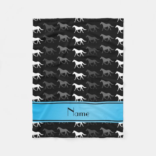 Gepersonaliseerde naam zwarte paarden fleece deken (Voorkant)