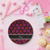 Gepersonaliseerde naam zwarte rode roze lippen papieren bordje (Feest)