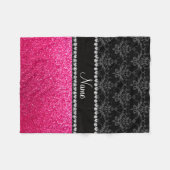 Gepersonaliseerde naam zwarte vouw roze glitter fleece deken (Voorkant (Horizontaal))