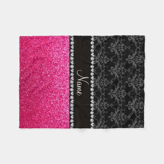 Gepersonaliseerde naam zwarte vouw roze glitter fleece deken (Voorkant (Horizontaal))