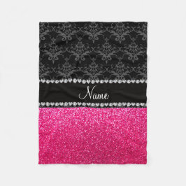 Gepersonaliseerde naam zwarte vouw roze glitter fleece deken