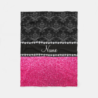 Gepersonaliseerde naam zwarte vouw roze glitter fleece deken