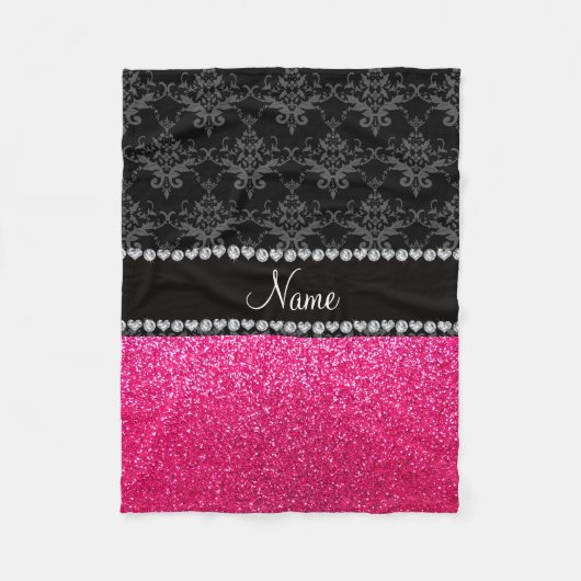 Gepersonaliseerde naam zwarte vouw roze glitter fleece deken (Voorkant)