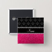 Gepersonaliseerde naam zwarte vouw roze glitter vierkante button 5,1 cm (Voorkant /achterkant)