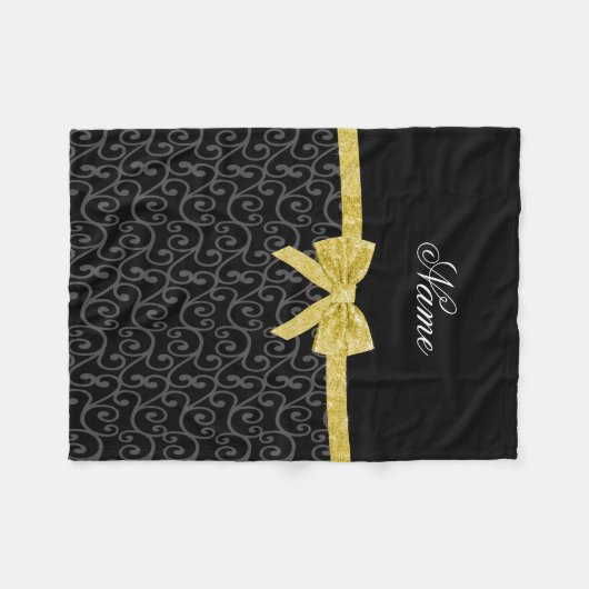 Gepersonaliseerde naam zwarte zeugen goudglitterbo fleece deken (Voorkant (Horizontaal))