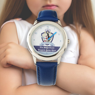 Gepersonaliseerde naam Zwemclub Crest Leuke Pinguï Horloge