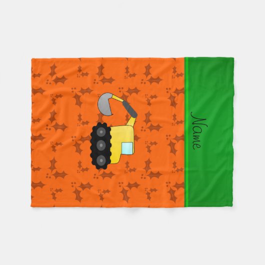 Gepersonaliseerde naambackhoe oranje heilig fleece deken (Voorkant (Horizontaal))