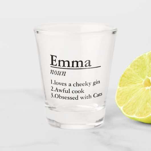Gepersonaliseerde naamdefinitie zwart shot glas (Voorkant)