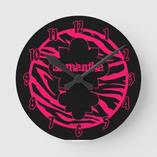 Gepersonaliseerde naamklok Hot Pink Black Zebra Pr Ronde Klok (Voorkant)