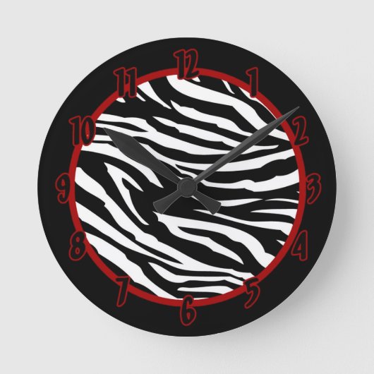 Gepersonaliseerde naamklok Zwart Wit Zebra Print Ronde Klok (Voorkant)