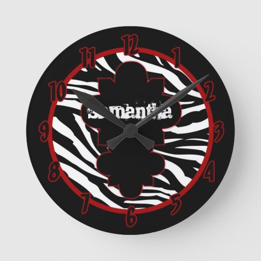 Gepersonaliseerde naamklok zwart-wit Zebra Ronde Klok (Voorkant)