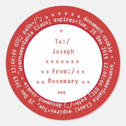 Gepersonaliseerde naar en van browser cookies voor ronde sticker (Voorkant)