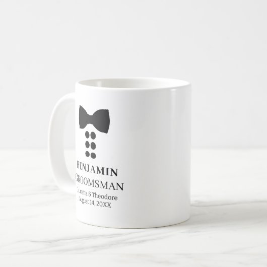 Gepersonaliseerde Named B&W Wedding Groomsman Koffiemok (Voorkant links)